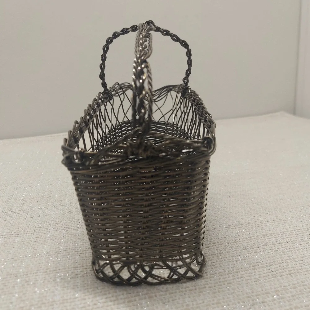Vintage Silver Plated Wine Bottle Basket French Style Wire Carrier Twist Handle